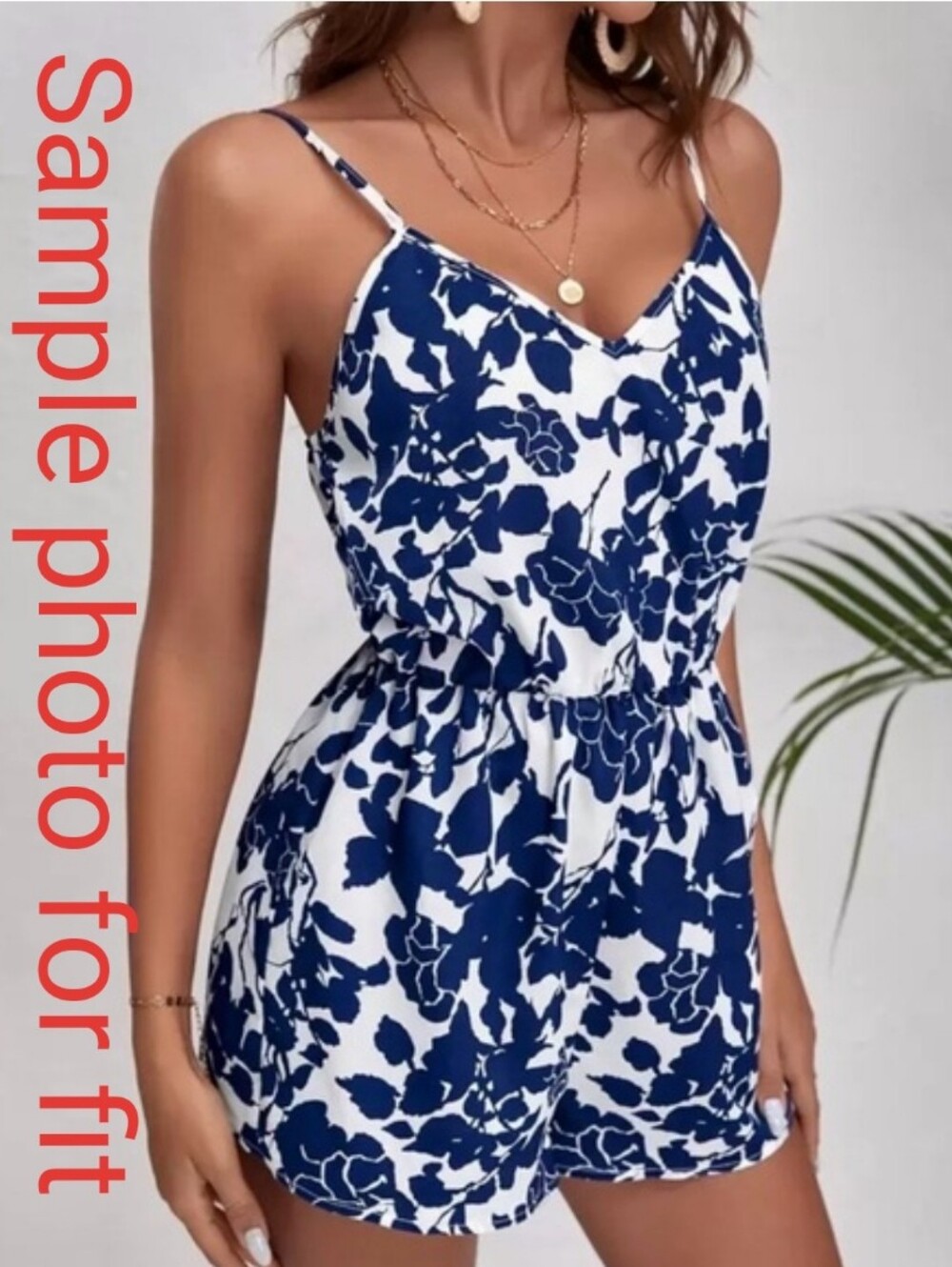 Romper Blue White Floral Shorts One Piece Romper Adjustable Straps Elastic Waist